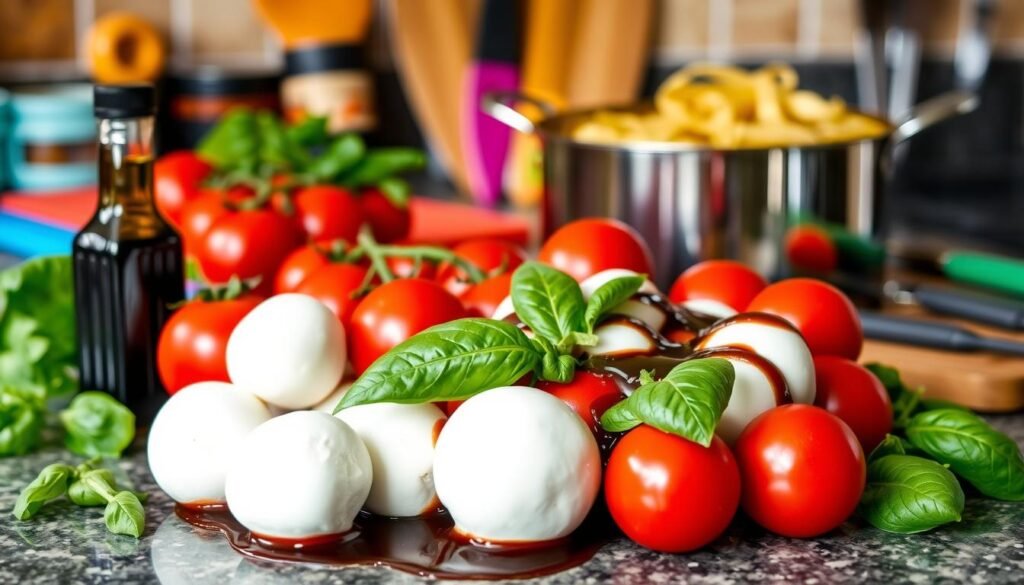 Balsamic Glazed Caprese Pasta Preparation