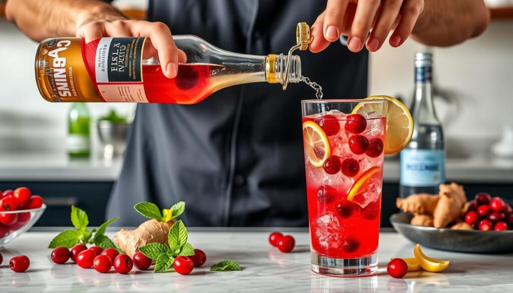 Cranberry Ginger Sparkler Mocktail Mixing