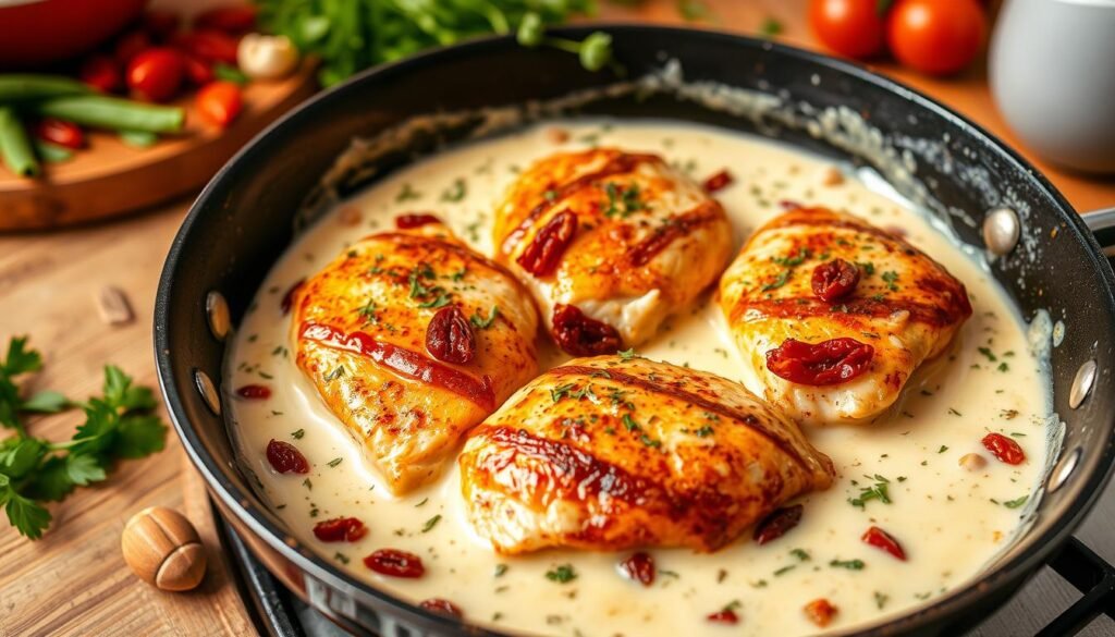 Creamy Sun-Dried Tomato Chicken Skillet Cooking Process