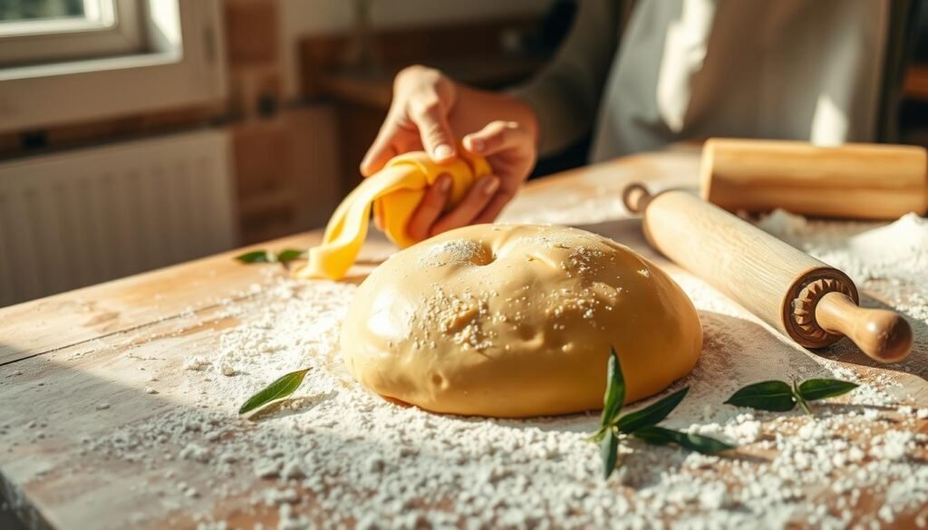 Homemade pasta dough preparation