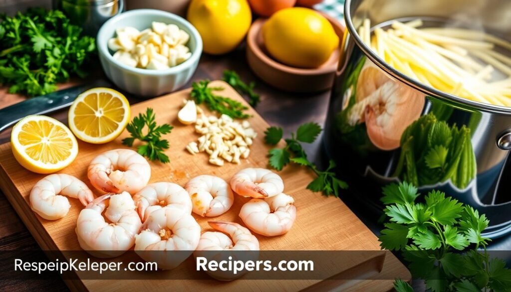 Lemon Garlic Shrimp Linguine Cooking Process