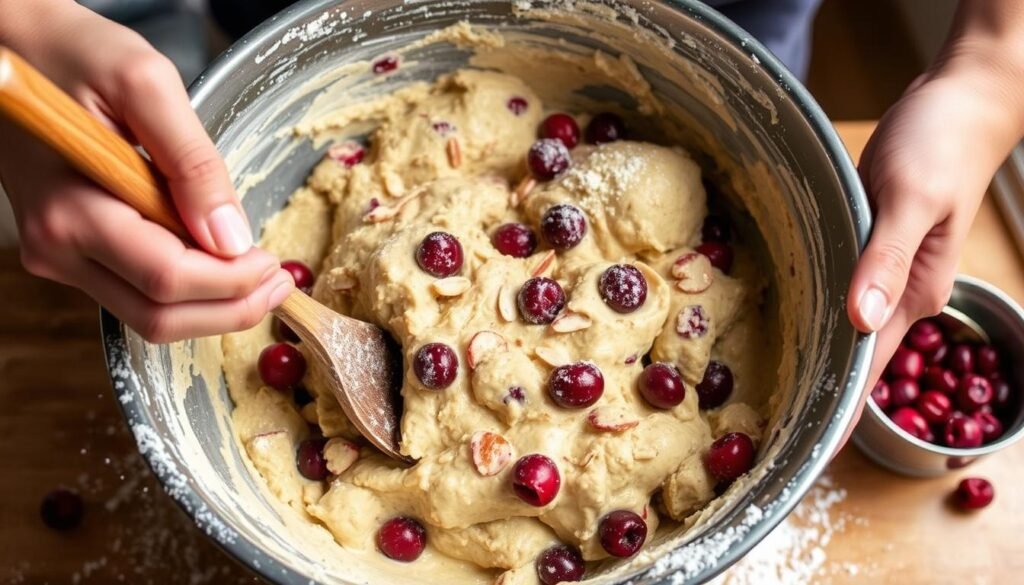 Mixing Almond and Cherry Biscotti Dough
