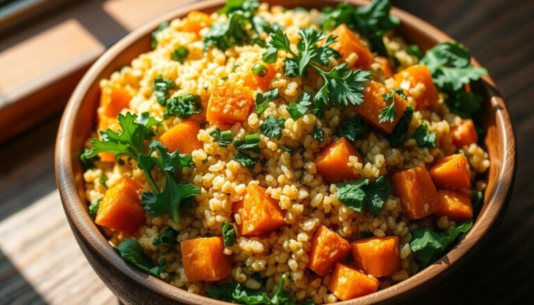 Quinoa Salad with Roasted Sweet Potatoes and Kale