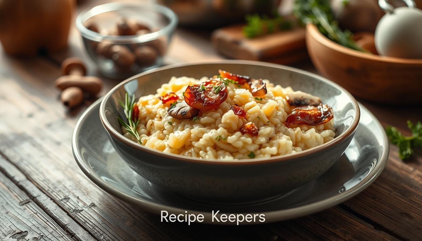 Risotto with Caramelized Onions, Bacon, and Mushrooms