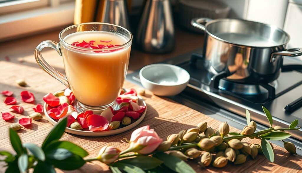 Rose and Cardamom Milk Tea Brewing Process