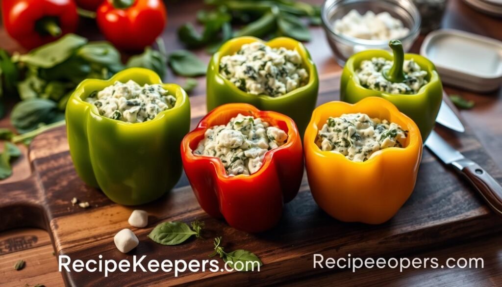 Spinach and Artichoke Stuffed Bell Peppers Assembly