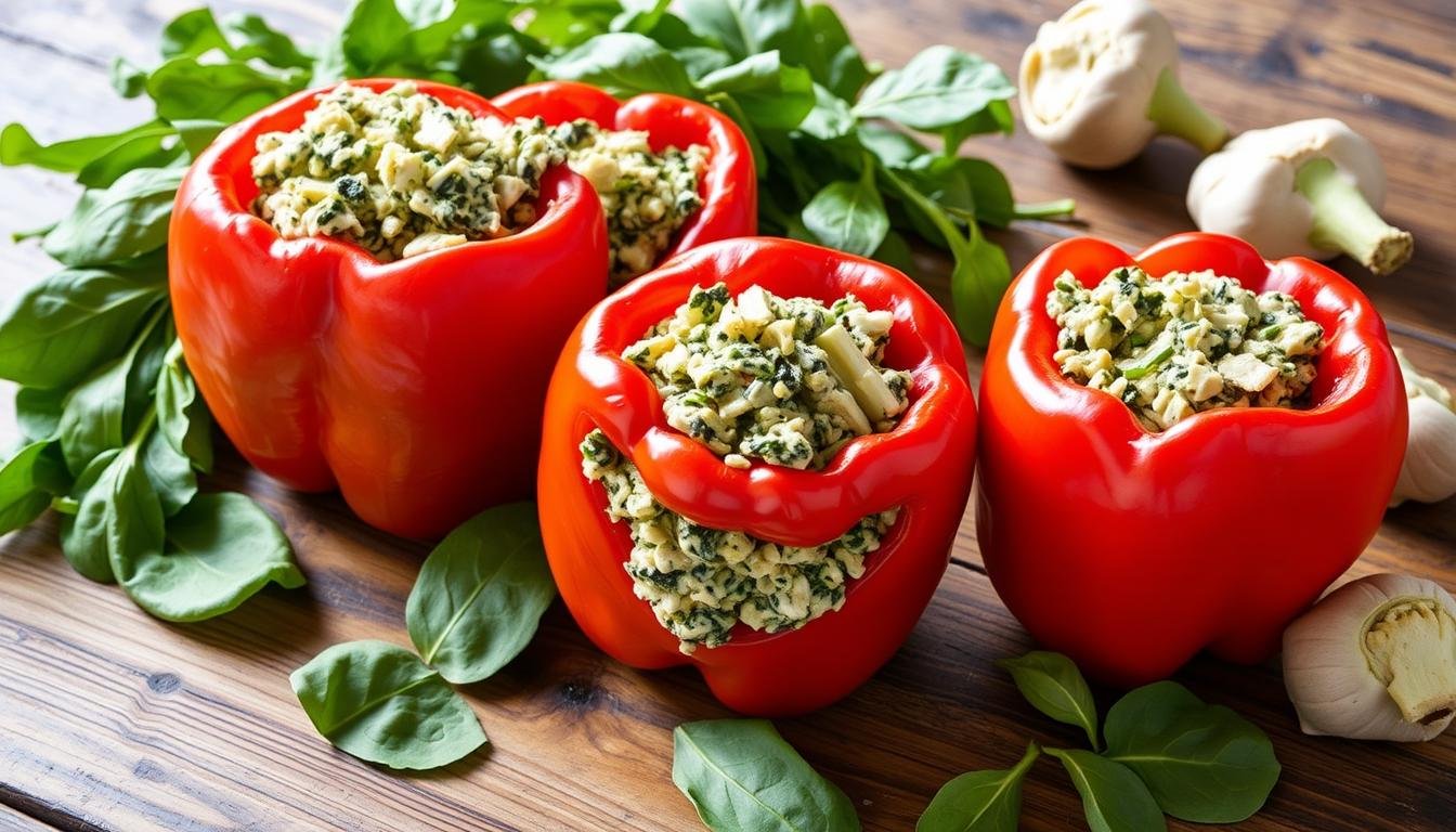 Spinach and Artichoke Stuffed Bell Peppers