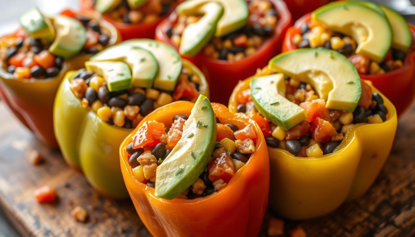 Stuffed Bell Peppers with Black Beans and Avocado