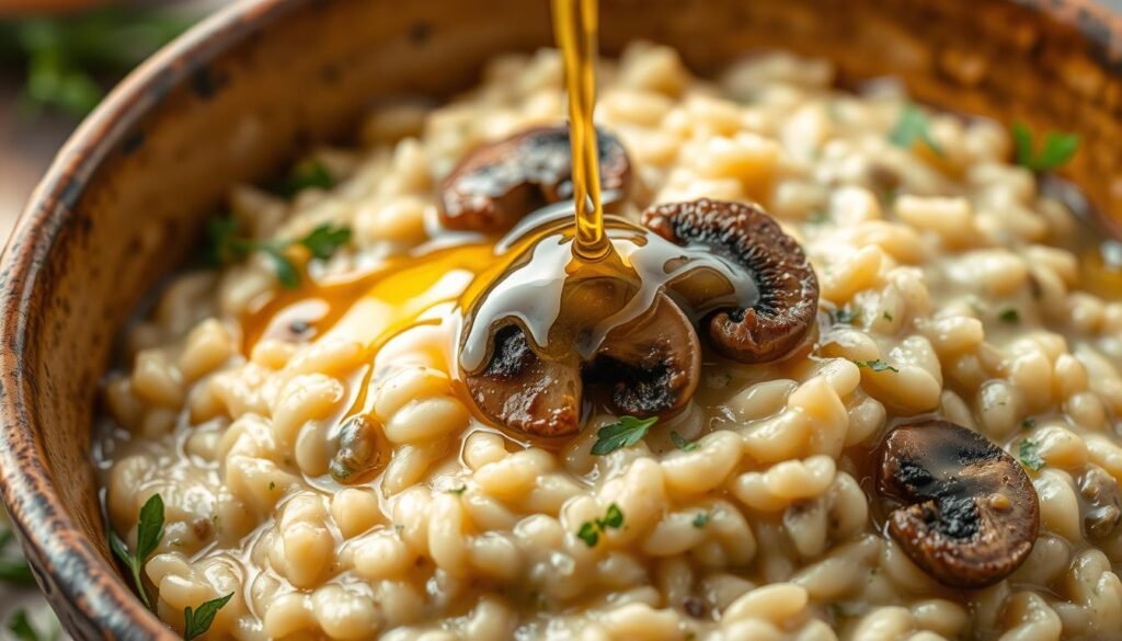 Truffle Oil Drizzling on Risotto