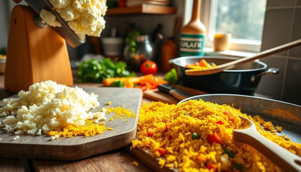 Turmeric Cauliflower Rice Stir-Fry Preparation