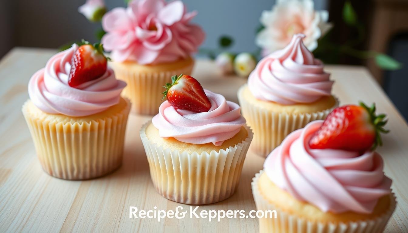 Vanilla Bean Cupcakes with Strawberry Buttercream