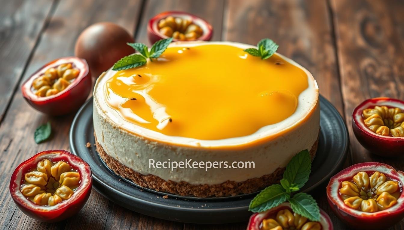 Vegan Cheesecake with Passionfruit Topping