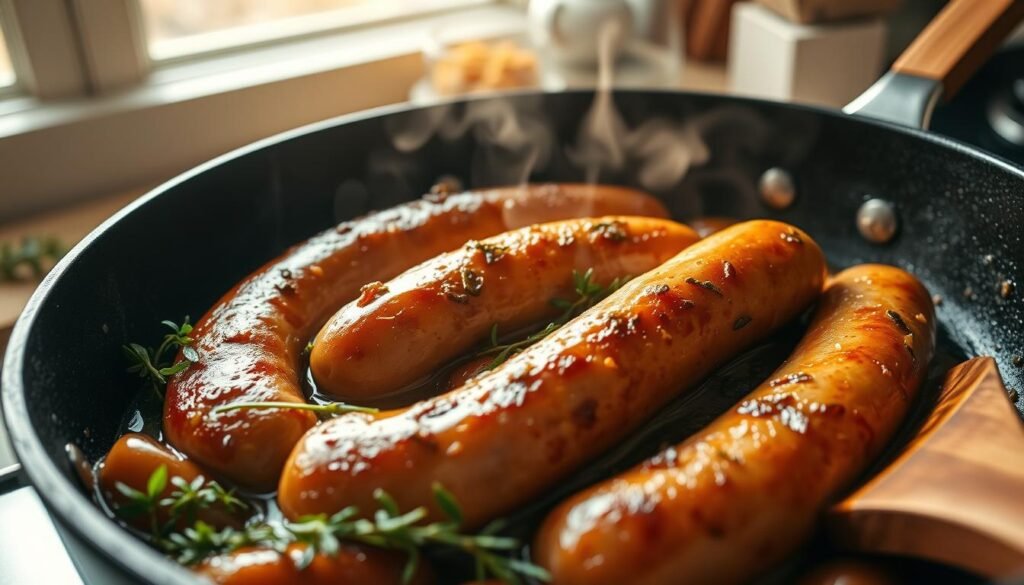 preparing breakfast sausage